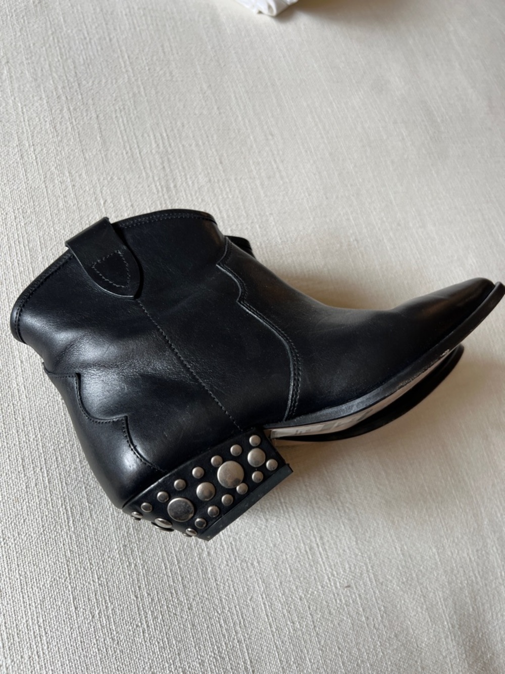 Isabel Marant Dewina Leather Western Ankle Boots with Studded Heel in Black - 38 - Picture 4 of 7